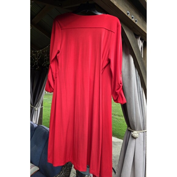 Calvin Klein Women's Red Wrap Dress Slinky Belt Grommets  Size 10 Pre-Owned - Picture 2 of 5